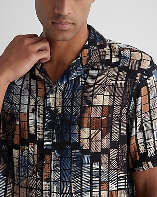 Printed Tile Rayon Short Sleeve Shirt