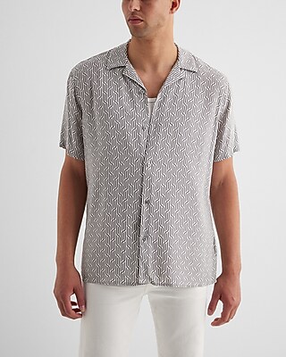 Geo Print Rayon Short Sleeve Shirt Gray Men's XS