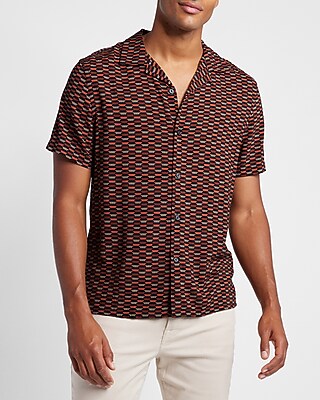 Geo Print Rayon Short Sleeve Shirt Black Men's XL