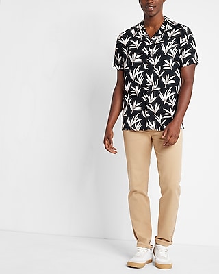 Leaf Print Rayon Short Sleeve Shirt