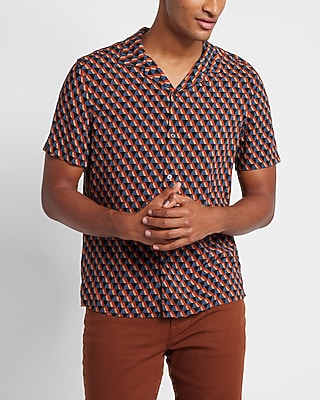 Geo Print Rayon Short Sleeve Shirt