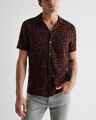 Geo Print Rayon Short Sleeve Shirt