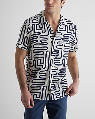 Geo Print Rayon Short Sleeve Shirt Neutral Men's XL