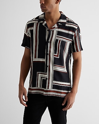 Geo Striped Rayon Short Sleeve Shirt