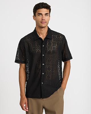 Lace Eyelet Floral Geo Tile Short Sleeve Shirt