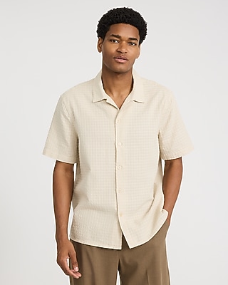 Textured Waffle Cotton Short Sleeve Shirt