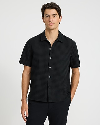 Textured Waffle Cotton Short Sleeve Shirt