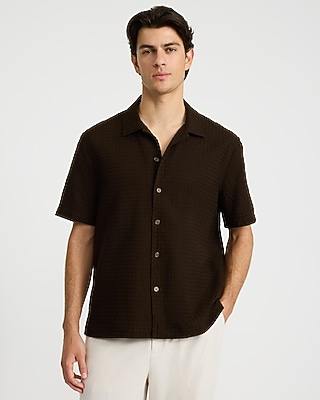 Textured Waffle Cotton Short Sleeve Shirt