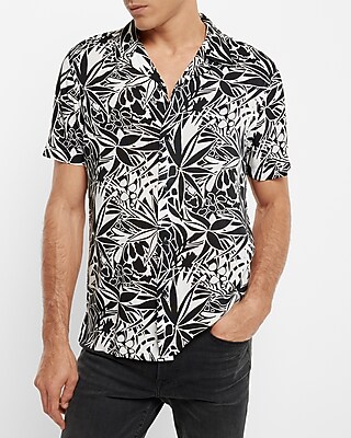 Rayon Leaf Print Short Sleeve Shirt