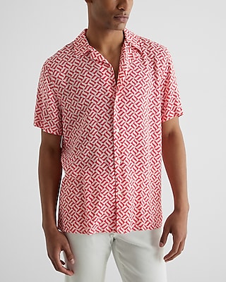 Geo Print Rayon Short Sleeve Shirt