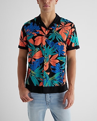 Bordered Floral Rayon Short Sleeve Shirt
