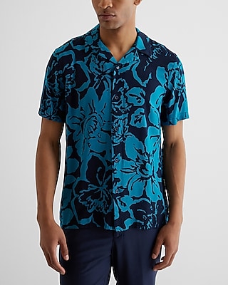 Abstract Floral Rayon Short Sleeve Shirt