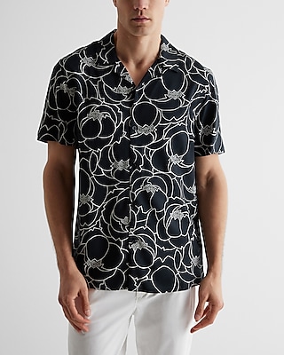 Abstract Floral Rayon Short Sleeve Shirt