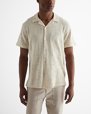 Lace Patterned Open Stitch Short Sleeve Shirt