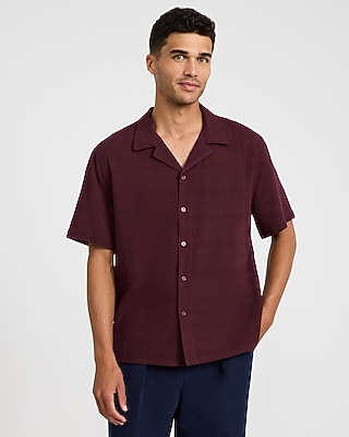 Textured Solid Cotton Short Sleeve Shirt