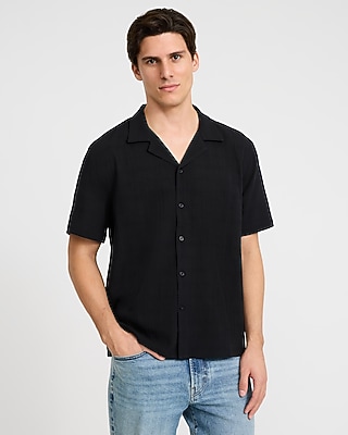 Textured Solid Cotton Short Sleeve Shirt