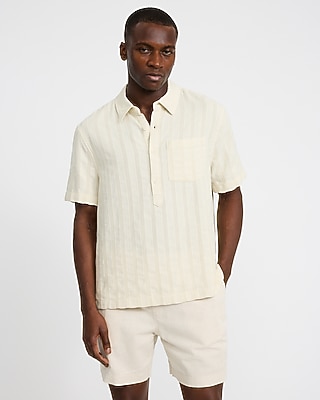 Textured Striped Heather Short Sleeve Popover Shirt