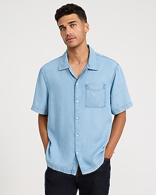 Patch Pocket Short Sleeve Denim Soft Shirt