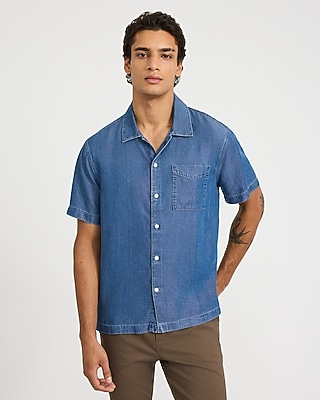 Patch Pocket Short Sleeve Denim Soft Shirt