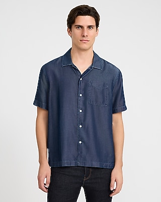 Patch Pocket Short Sleeve Denim Soft Shirt