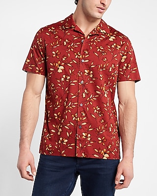 Floral Print Stretch Cotton Short Sleeve Shirt