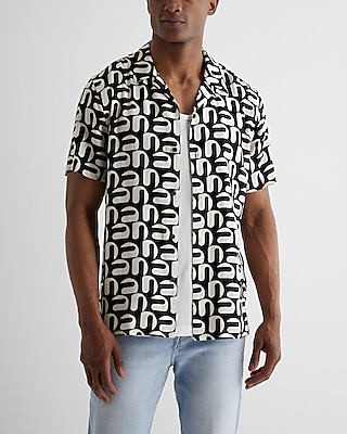 Geo Print Rayon Short Sleeve Shirt