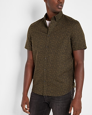 Geo Print Linen Short Sleeve Shirt