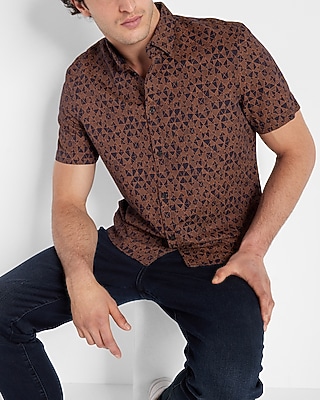 Geo Print Linen Short Sleeve Shirt Blue Men's XS