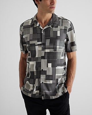 Rectangle Print Rayon Short Sleeve Shirt