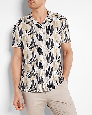 Leaf Print Rayon Short Sleeve Shirt