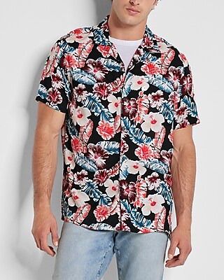 Tropical Floral Rayon Short Sleeve Shirt