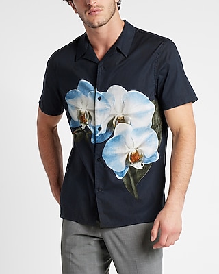 Orchid Graphic Stretch Cotton Short Sleeve Shirt