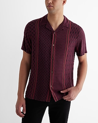 Geo Striped Rayon Short Sleeve Shirt