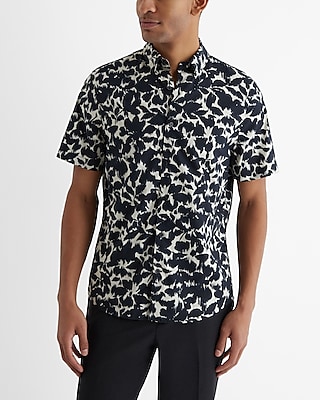 Abstract Floral Cotton Stretch Short Sleeve Shirt Neutral Men's XL