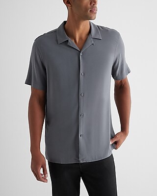 Solid Rayon Short Sleeve Shirt Gray Men's M
