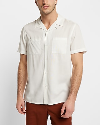 Solid Rayon Short Sleeve Shirt Neutral Men's M