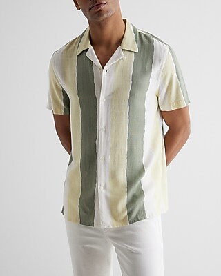 Striped Stretch Linen Short Sleeve Shirt