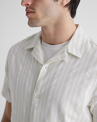 Textured Striped Cotton-Blend Short Sleeve Shirt