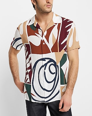 Abstract Print Rayon Short Sleeve Shirt