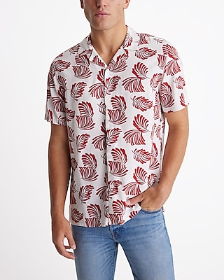 Palm Print Rayon Short Sleeve Shirt Neutral Men's XXL Tall