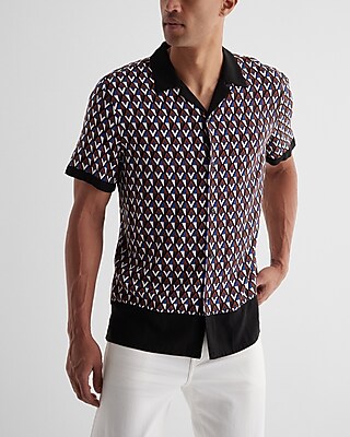 Diamond Geo Print Rayon Short Sleeve Shirt