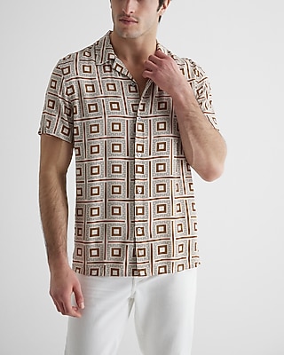 Geo Print Rayon Short Sleeve Shirt