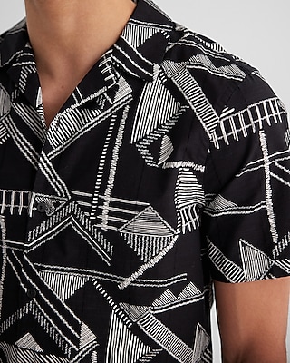 Abstract Geo Textured Stripe Cotton Short Sleeve Shirt