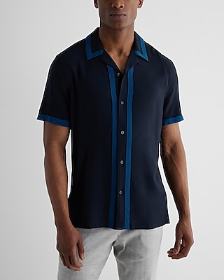 Bordered Rayon Short Sleeve Shirt