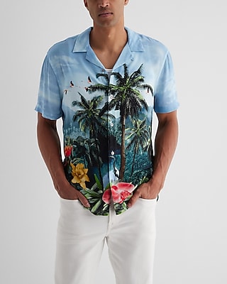 Tropical Landscape Rayon Short Sleeve Shirt