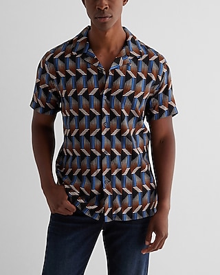 Abstract Dimensional Geo Rayon Short Sleeve Shirt