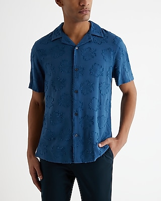 Textured Floral Rayon Short Sleeve Shirt Men's Tall