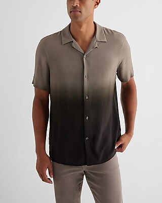 Gradient Rayon Short Sleeve Shirt Black Men's XS