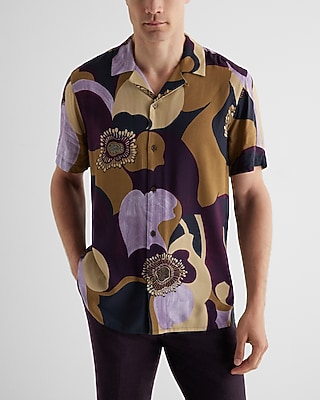 Abstract Floral Rayon Short Sleeve Shirt