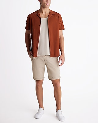 Textured Poplin Short Sleeve Shirt Brown Men's L Tall